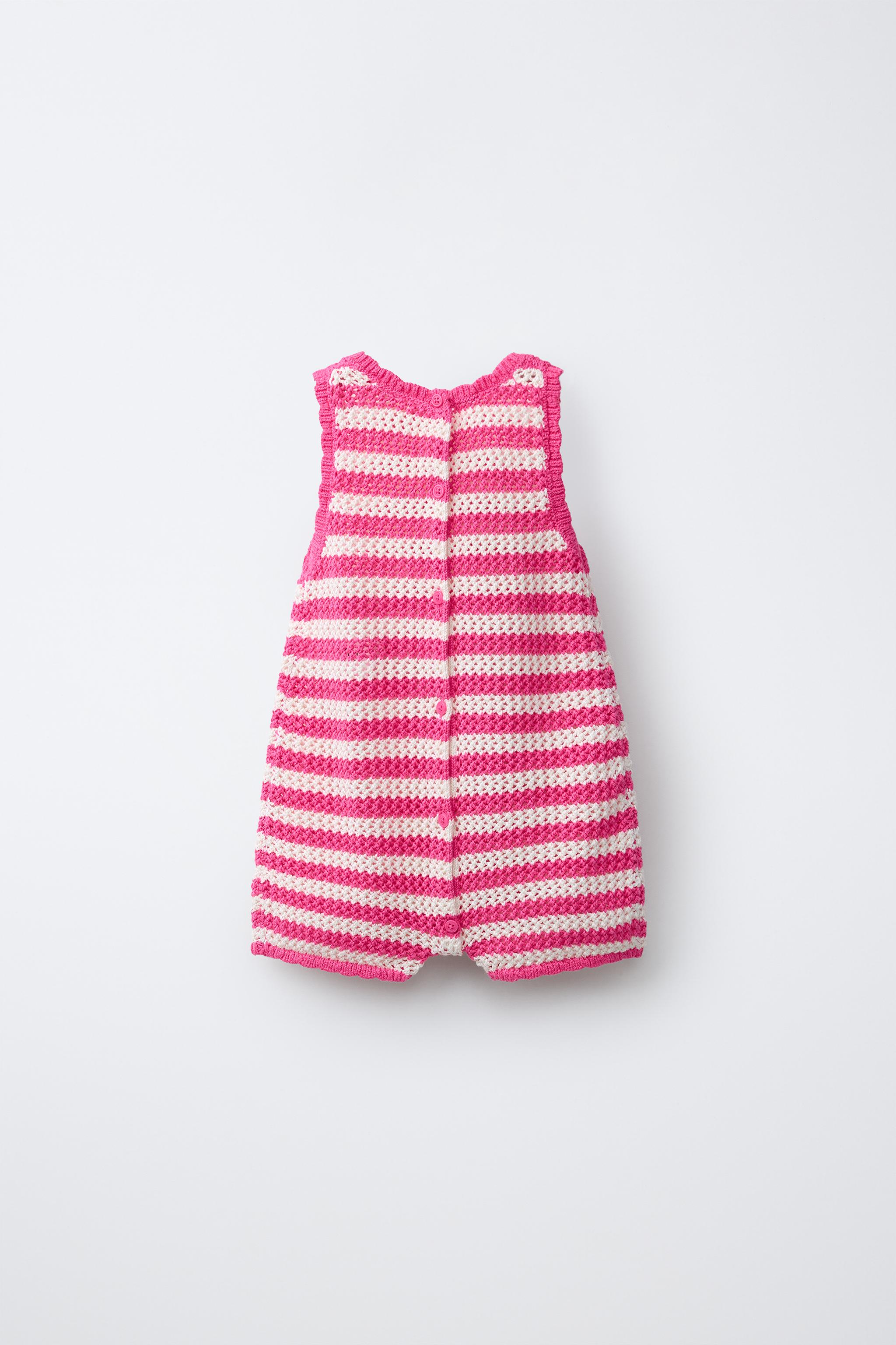 STRIPED KNIT OVERALLS WITH FLORAL PATCH